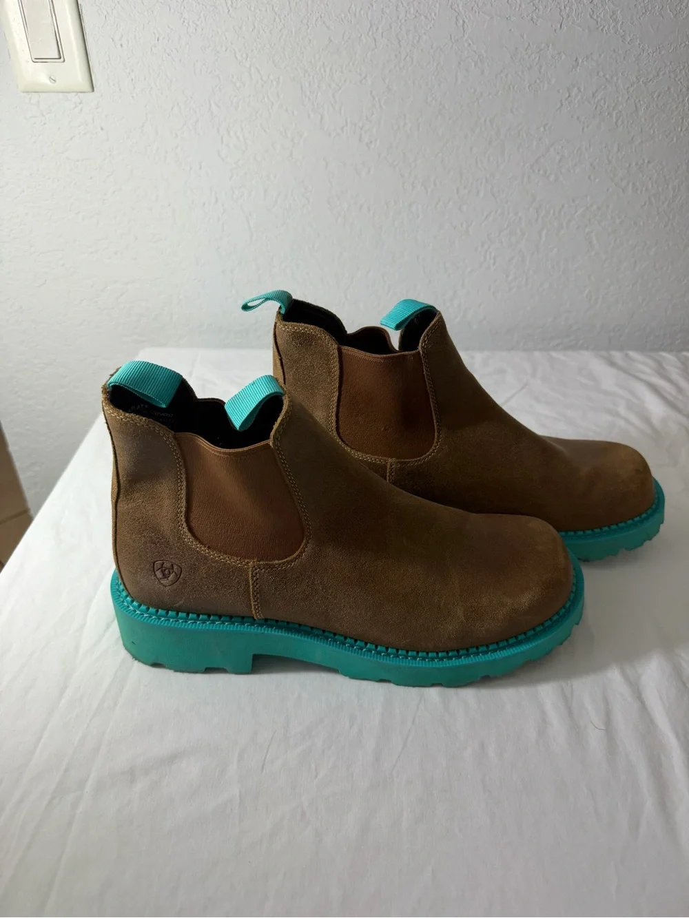 Ariat Brown Leather Chelsea Boots with Teal Soles